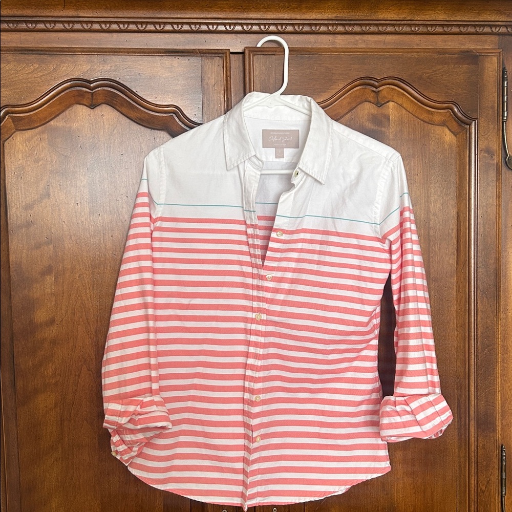 Banana Republic Pink and White Striped Button Down Shirt